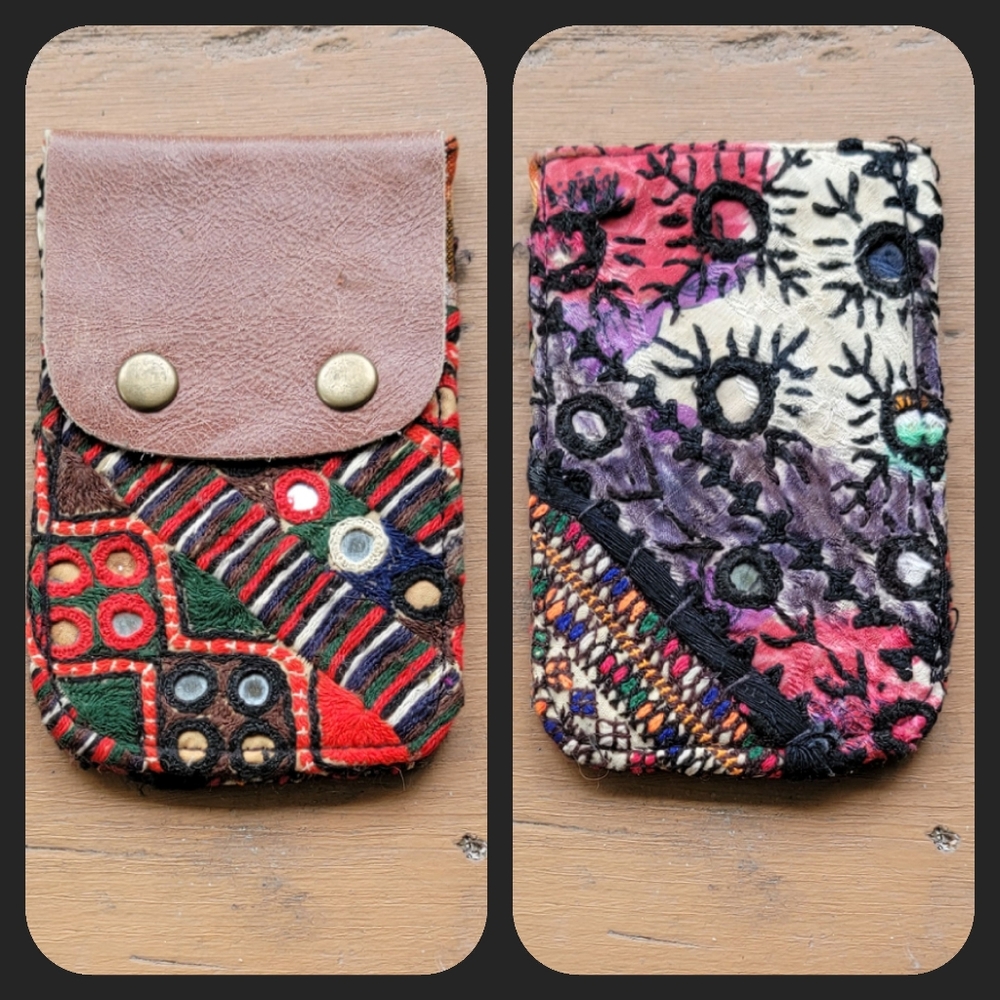 🫡🧀 Free People Boho Embroidered Repurposed vtg banjara hippie Wallet card case